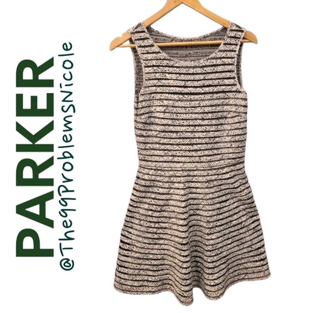 Parker Black & White Mesh Panel Fit & Flare Dress - Picture 7 of 7